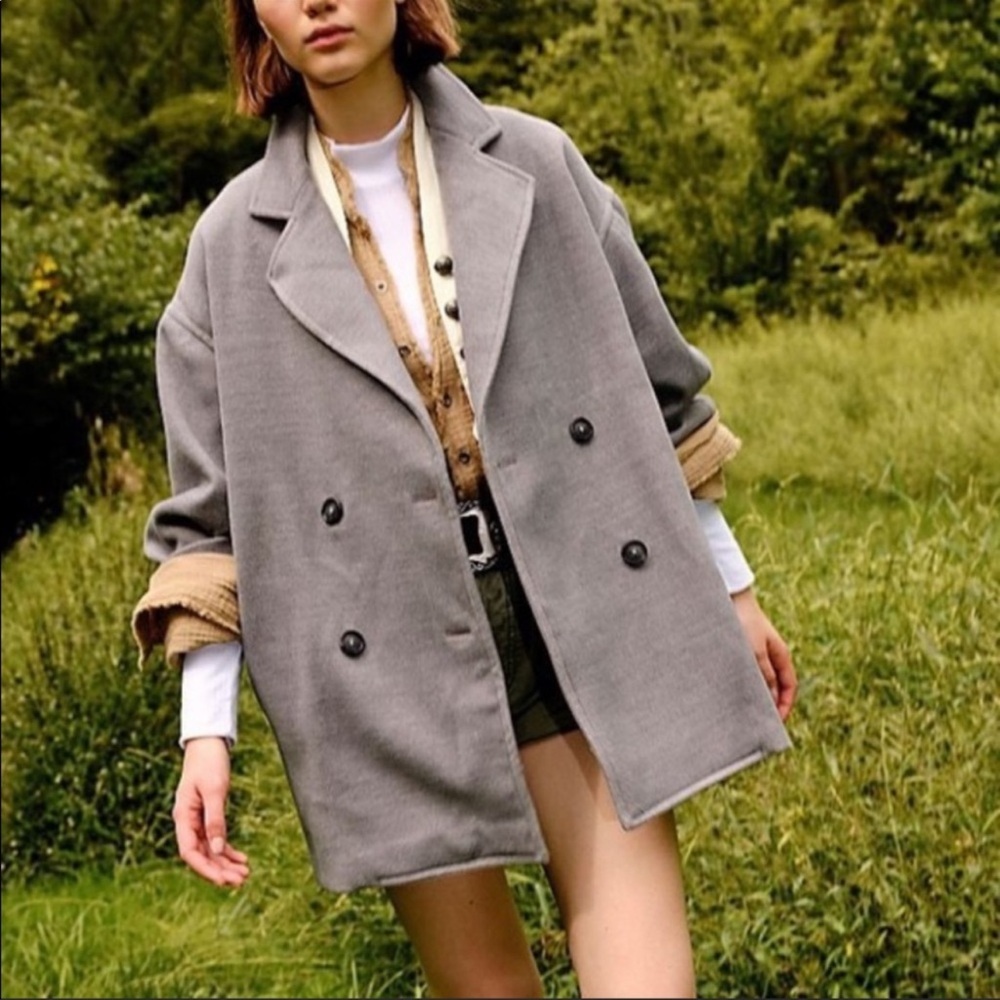 Free People Gray Double-Breasted Coat